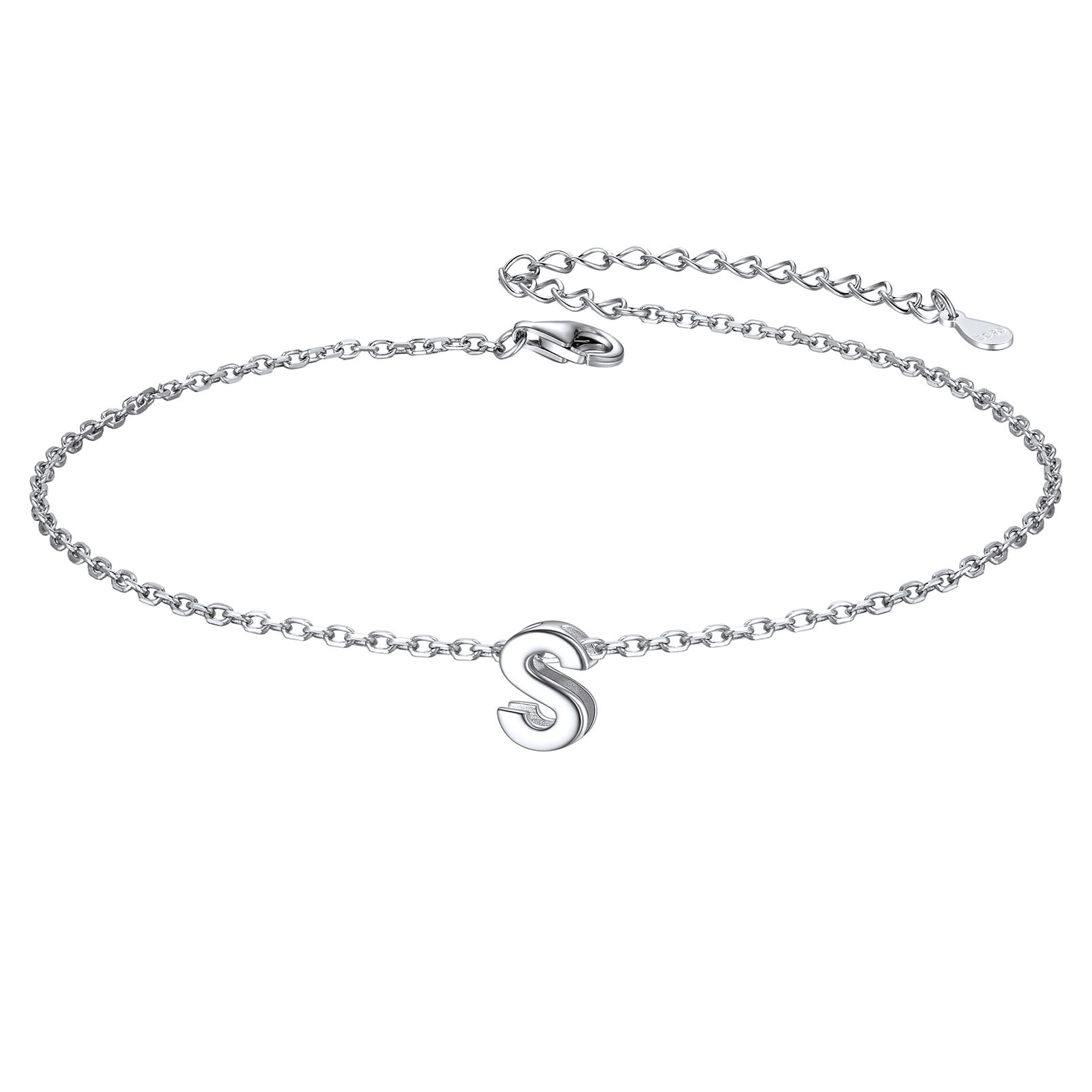 925 Sterling Silver Letter Initial Anklets for Women S
