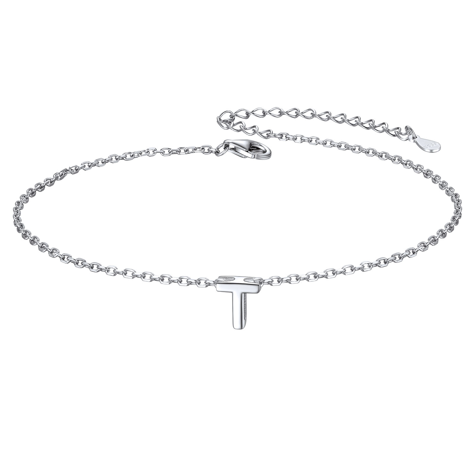 925 Sterling Silver Letter Initial Anklets for Women T