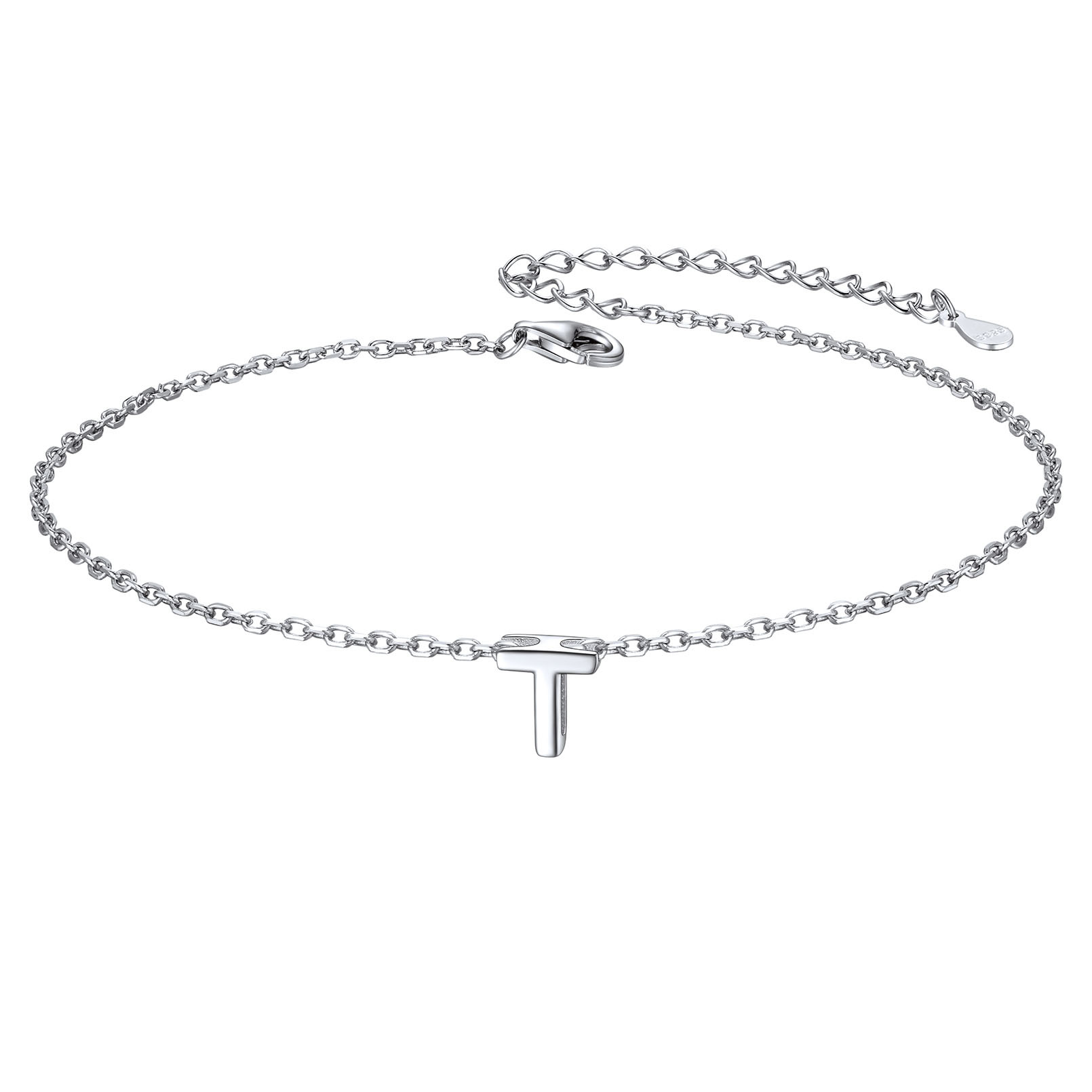 925 Sterling Silver Letter Initial Anklets for Women T