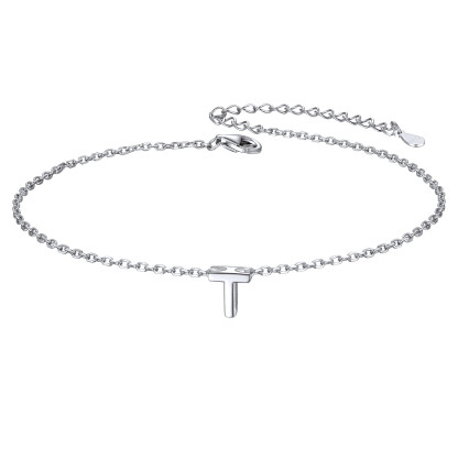 925 Sterling Silver Letter Initial Anklets for Women T