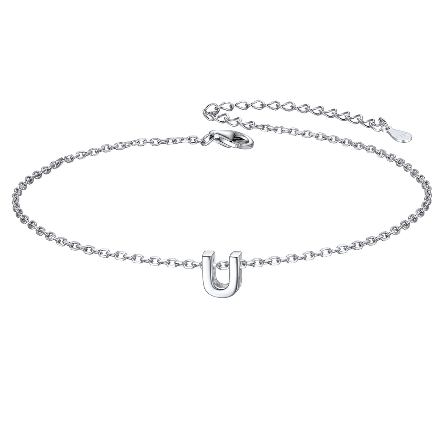 925 Sterling Silver Letter Initial Anklets for Women U