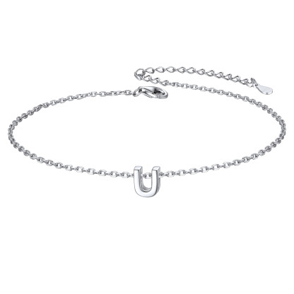 925 Sterling Silver Letter Initial Anklets for Women U