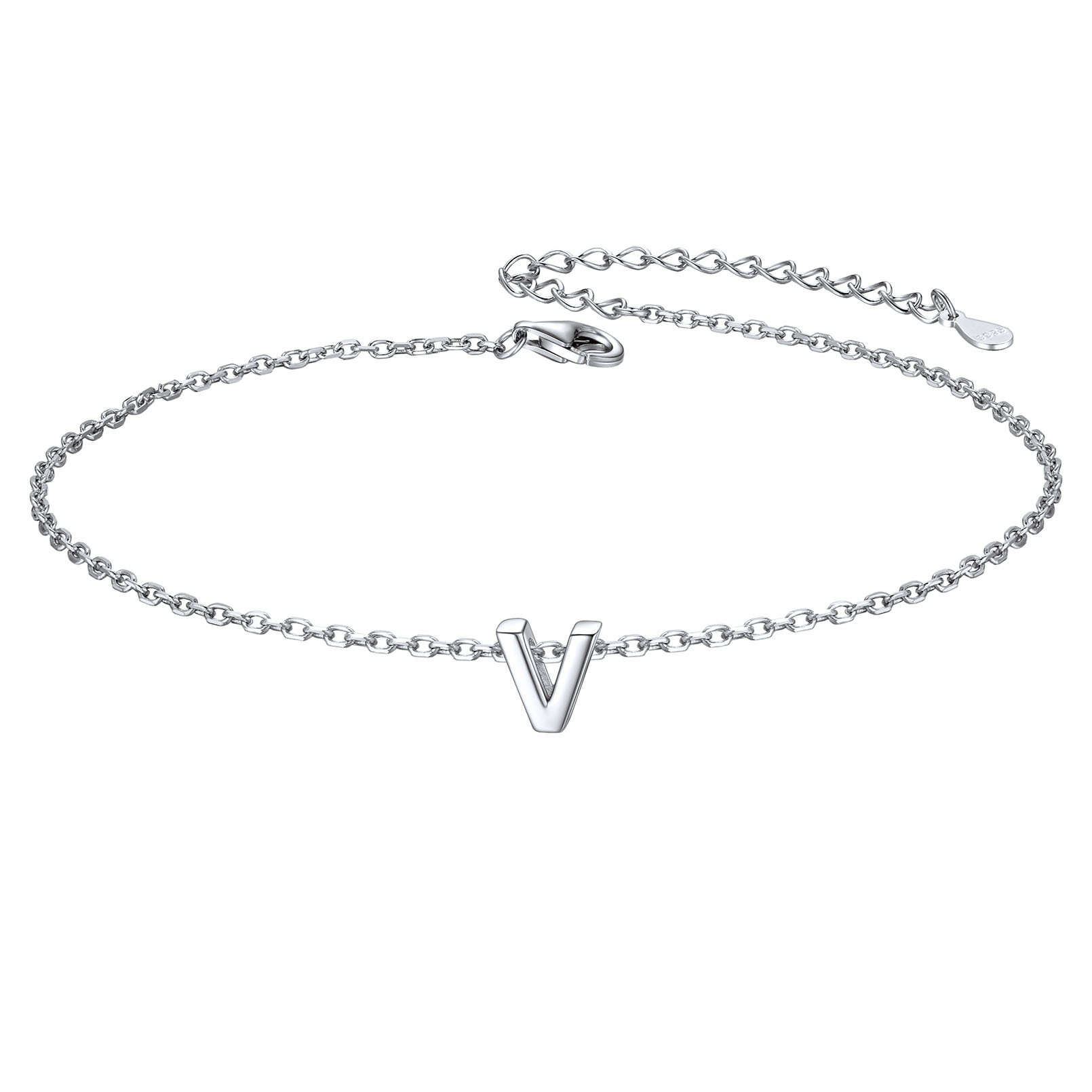 925 Sterling Silver Letter Initial Anklets for Women V
