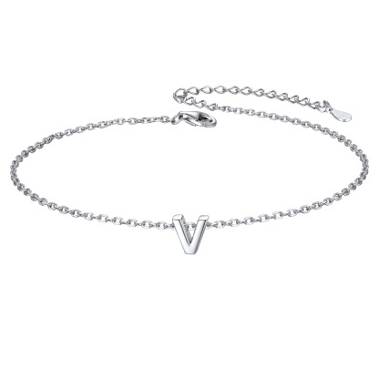 925 Sterling Silver Letter Initial Anklets for Women V