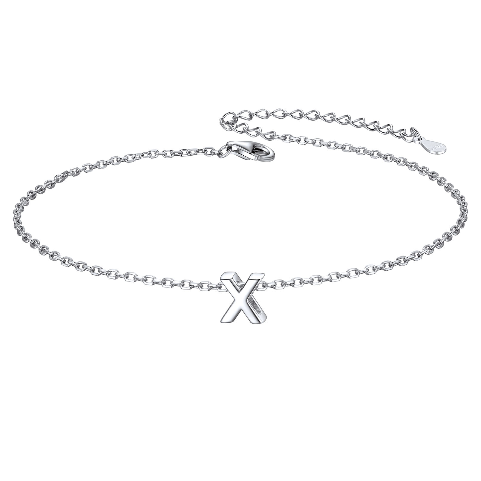 925 Sterling Silver Letter Initial Anklets for Women X