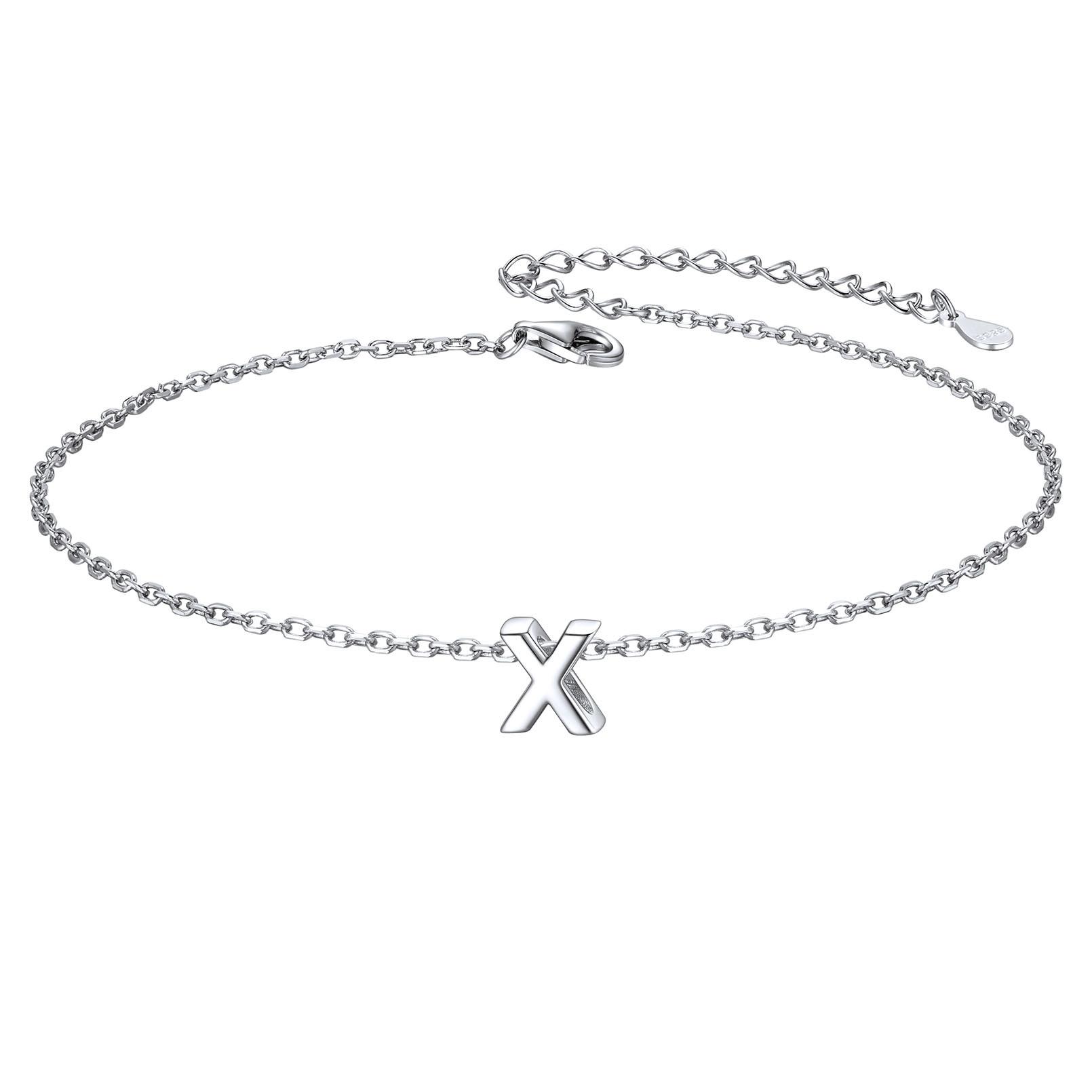 925 Sterling Silver Letter Initial Anklets for Women X