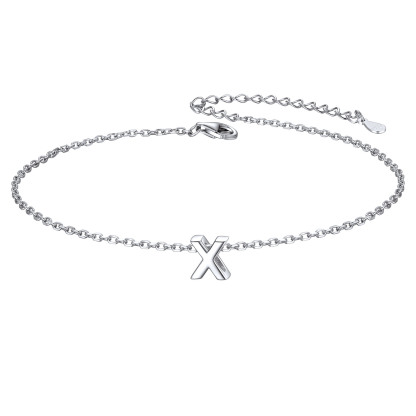 925 Sterling Silver Letter Initial Anklets for Women X