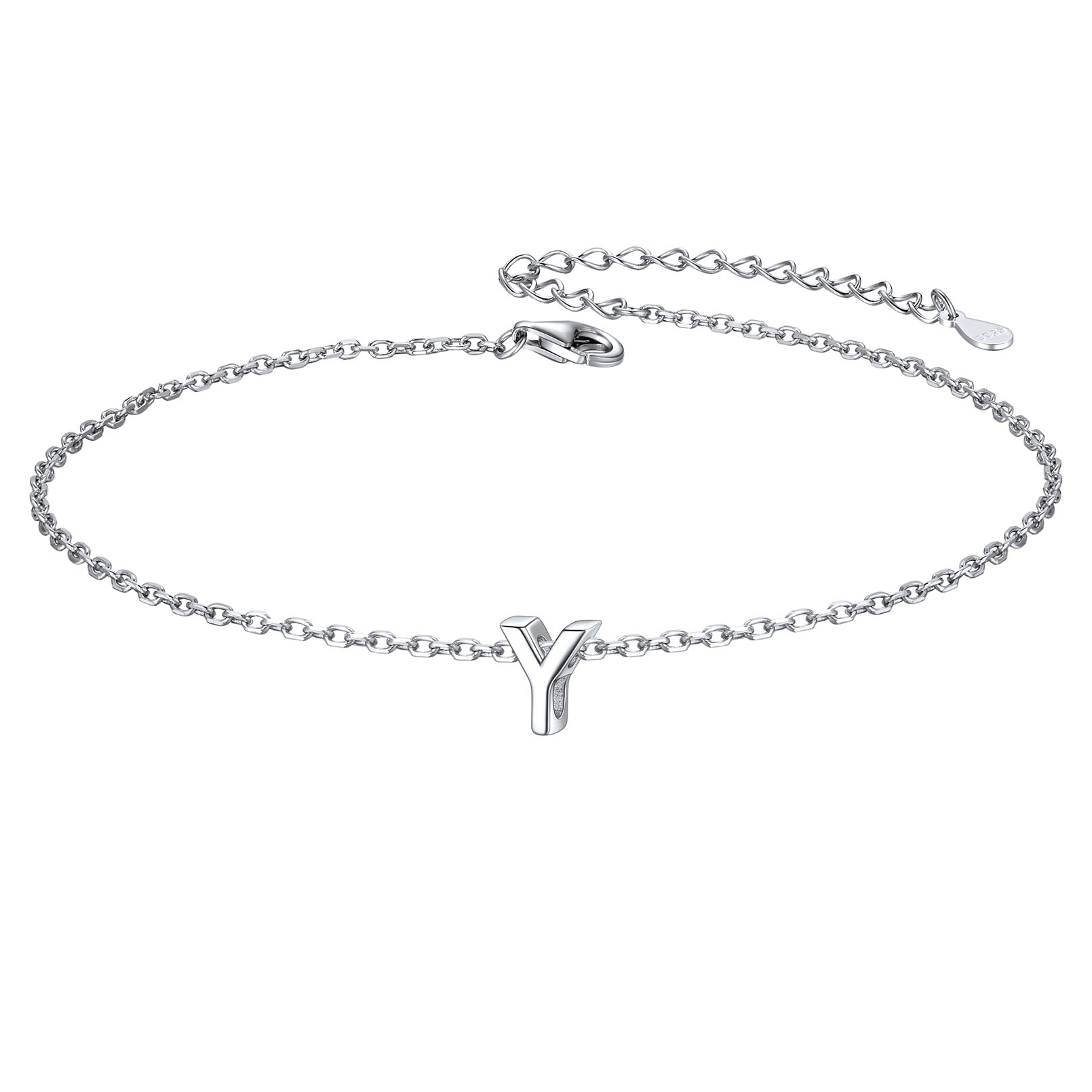 925 Sterling Silver Letter Initial Anklets for Women Y