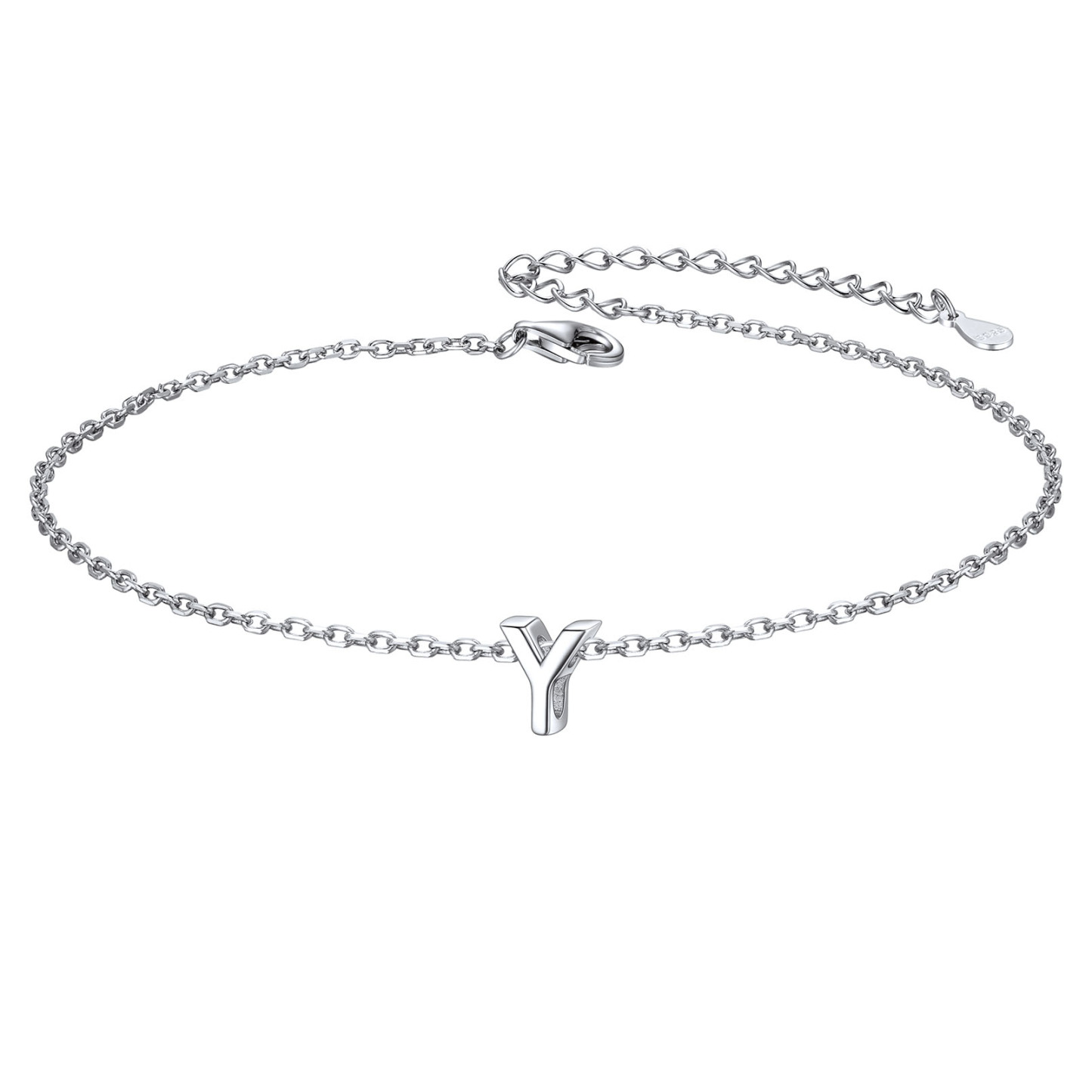 925 Sterling Silver Letter Initial Anklets for Women Y