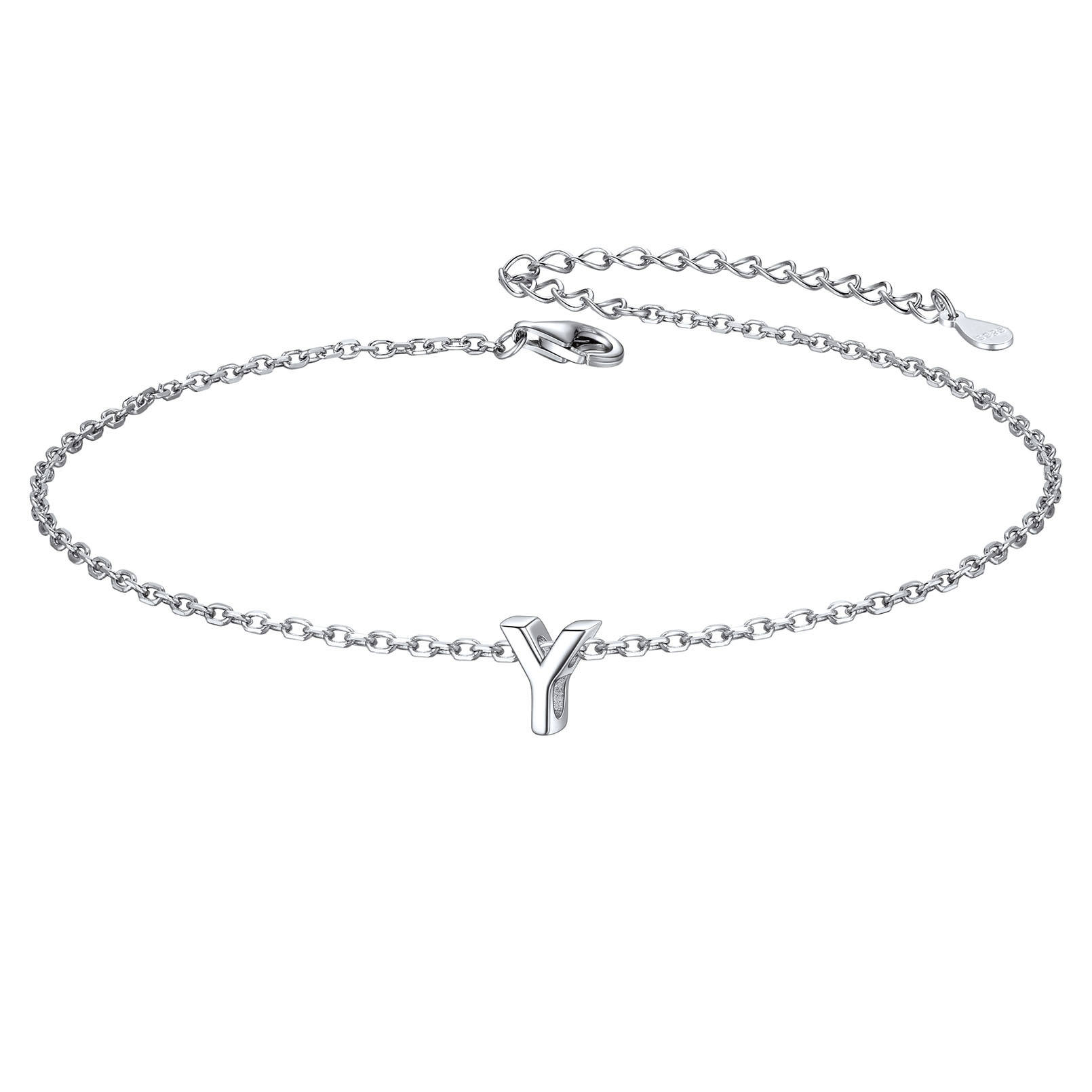 925 Sterling Silver Letter Initial Anklets for Women Y