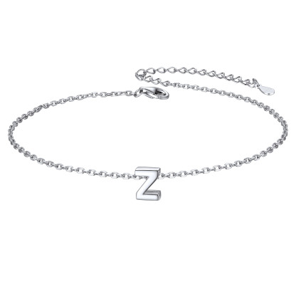 925 Sterling Silver Letter Initial Anklets for Women Z