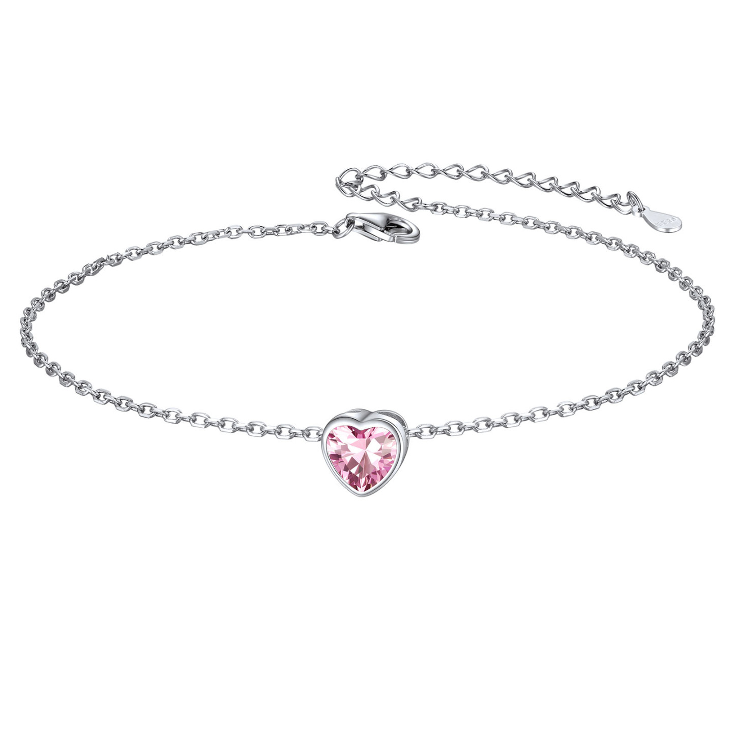 925 Sterling Silver Heart Birthstone Adjustable Anklets For Women Oct