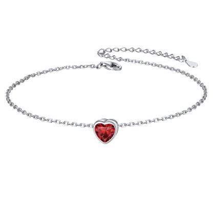 925 Sterling Silver Heart Birthstone Adjustable Anklets For Women Jan