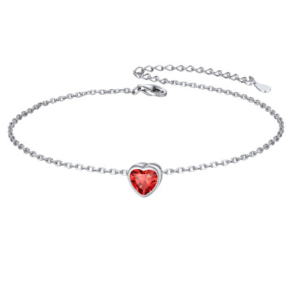 925 Sterling Silver Heart Birthstone Adjustable Anklets For Women Jul