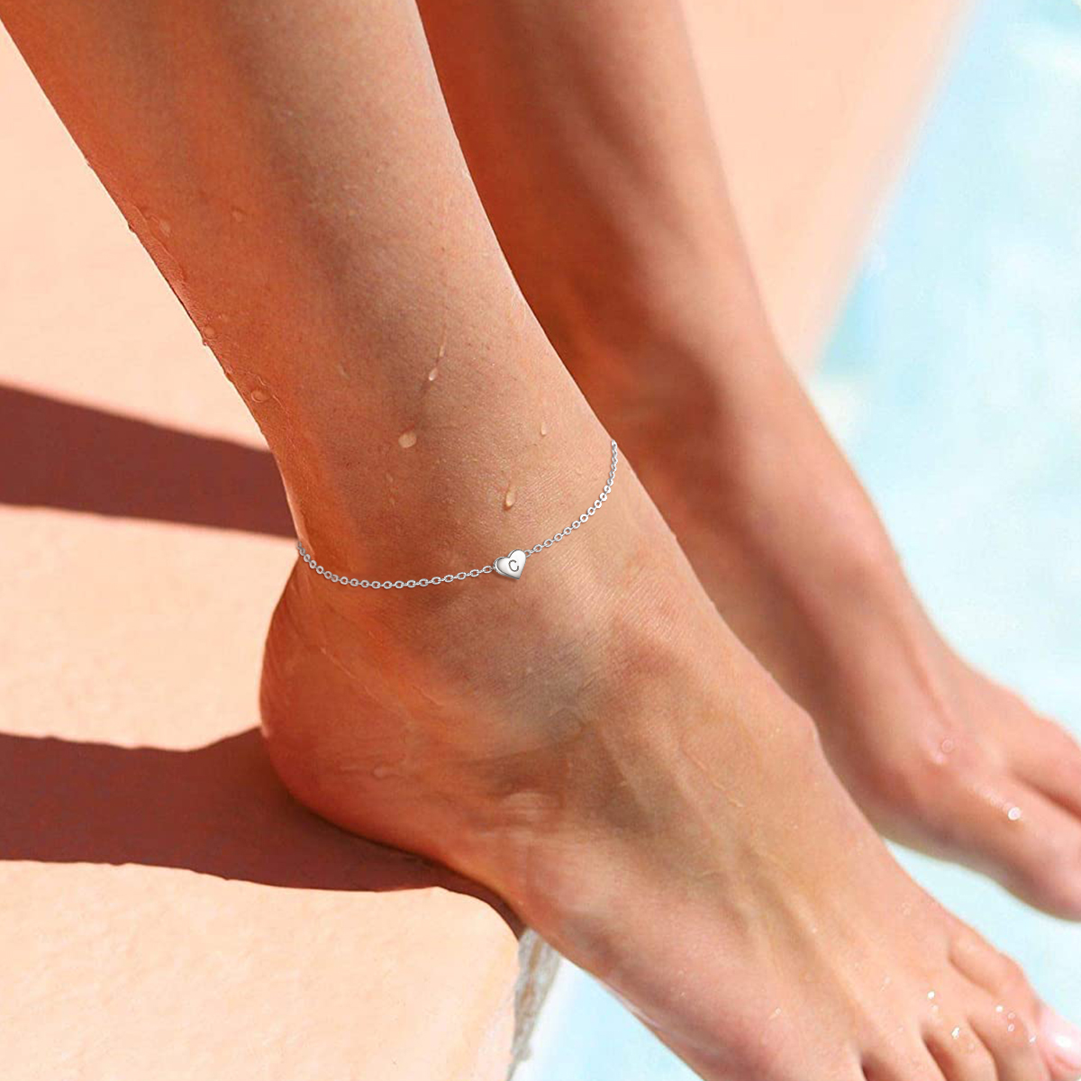 925 Sterling Silver Initial Anklets Dainty Heart Ankle Bracelet For Women 