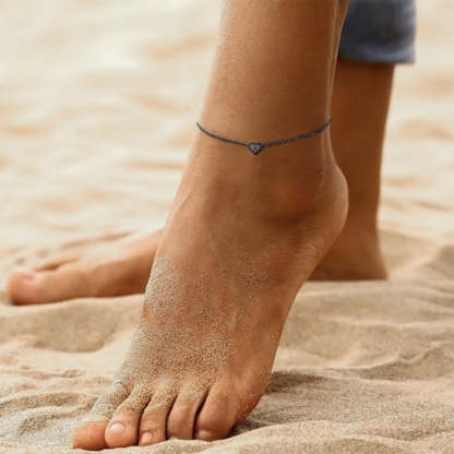 925 Sterling Silver Initial Anklets Dainty Heart Ankle Bracelet For Women 