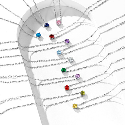 Birthstone Sterling Silver Round Figaro Anklets for Women color