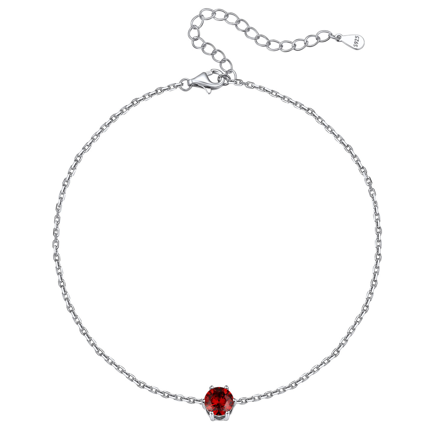 Birthstone Sterling Silver Round Figaro Anklets for Women Jan