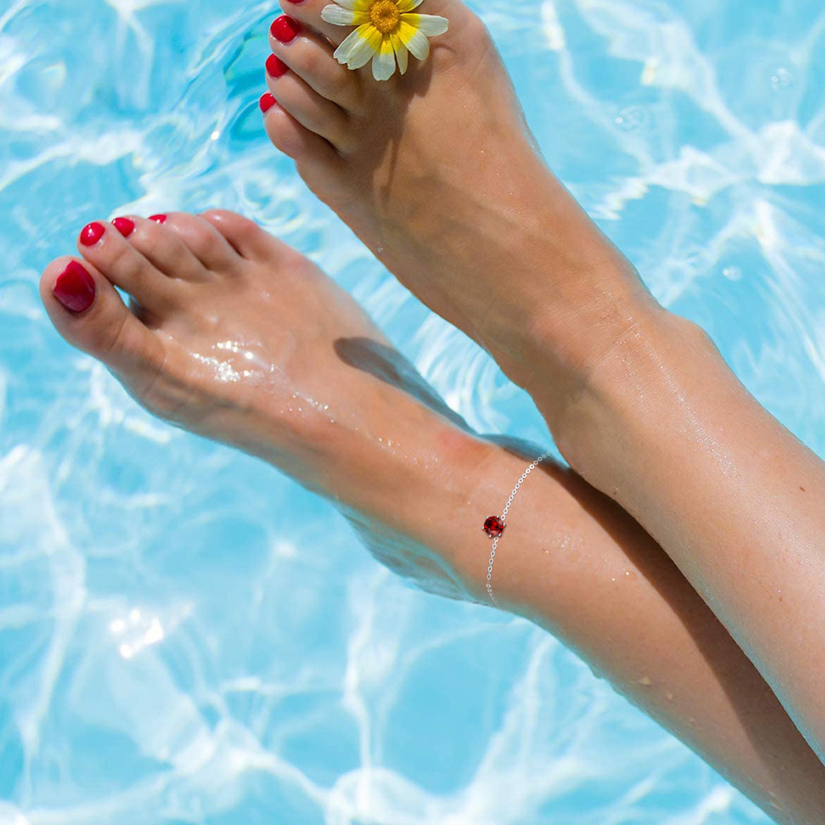 Birthstone Sterling Silver Round Figaro Anklets for Women model