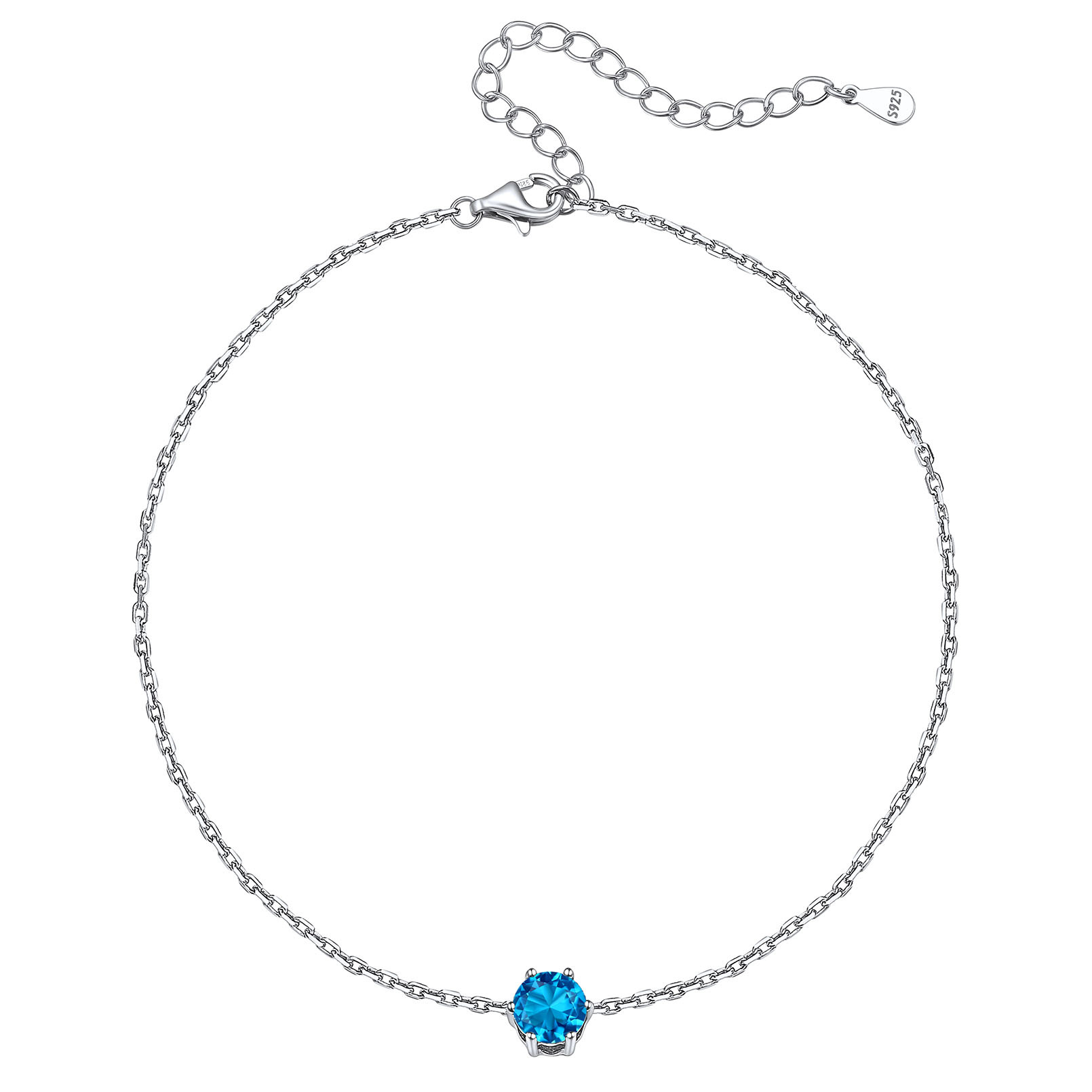Birthstone Sterling Silver Round Figaro Anklets for Women Dec