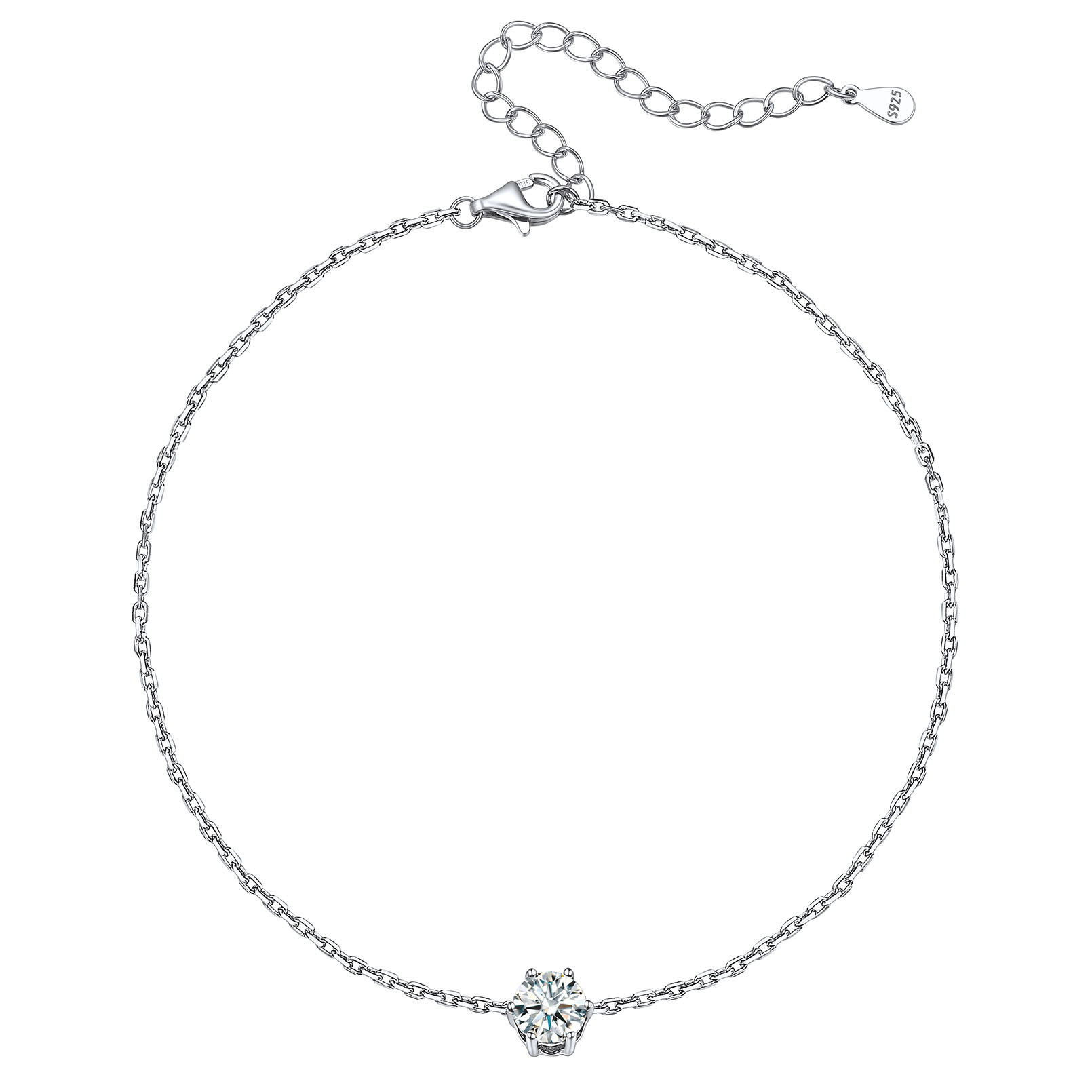Birthstone Sterling Silver Round Figaro Anklets for Women Apr