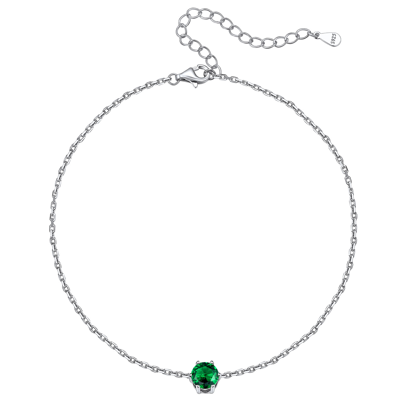 Birthstone Sterling Silver Round Figaro Anklets for Women May