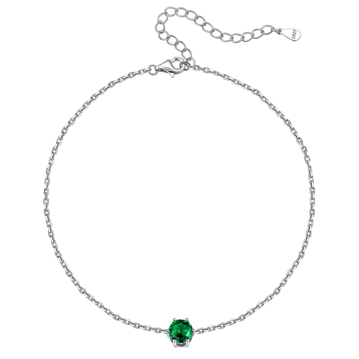 Birthstone Sterling Silver Round Figaro Anklets for Women May
