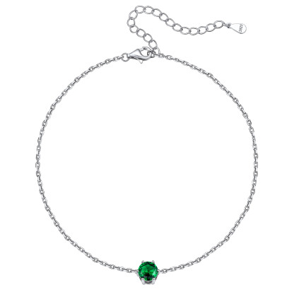 Birthstone Sterling Silver Round Figaro Anklets for Women May