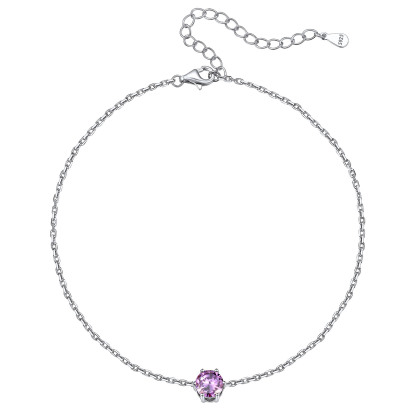 Birthstone Sterling Silver Round Figaro Anklets for Women Jun