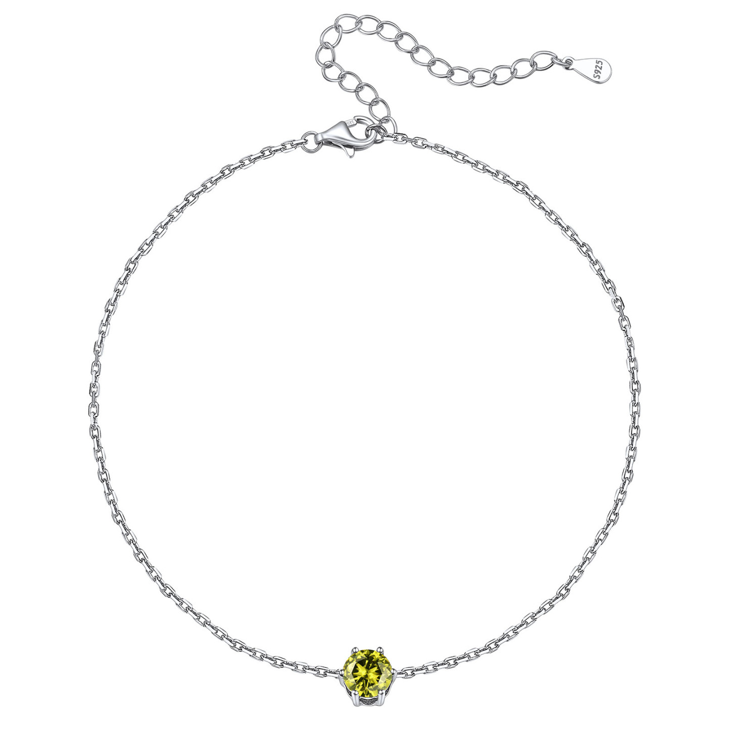 Birthstone Sterling Silver Round Figaro Anklets for Women Aug