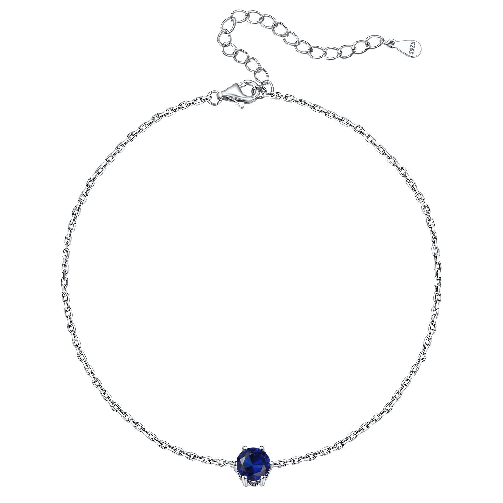 Birthstone Sterling Silver Round Figaro Anklets for Women Sep