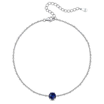 Birthstone Sterling Silver Round Figaro Anklets for Women Sep