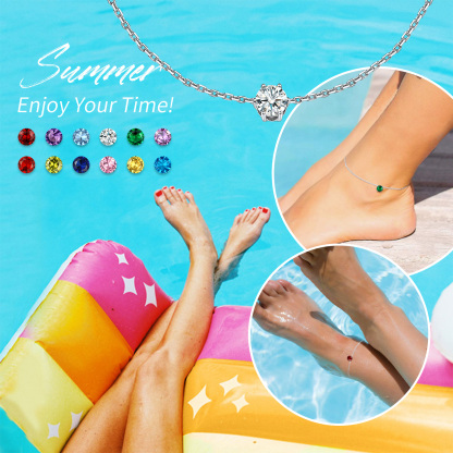 Birthstone Anklets Sterling Silver Round Ankle Bracelet for Women