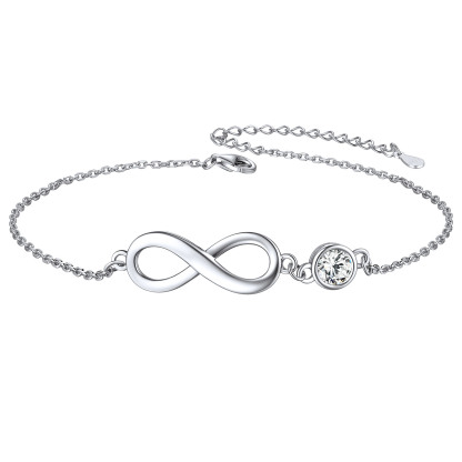 Birthstone Sterling Silver Anklet Jewelry Infinity Ankle Bracelet For Women Apr