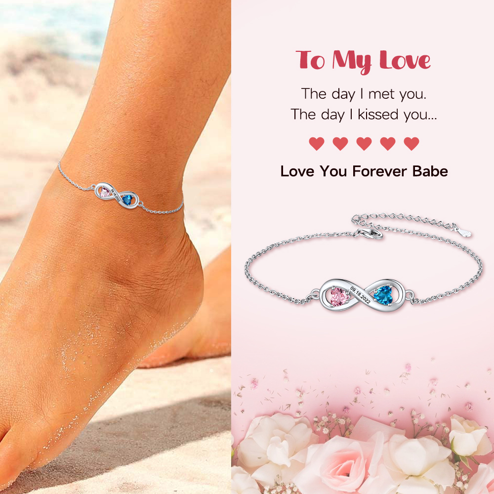 Personalized Birthstone Infinity Ankle Bracelet Gift for love ones