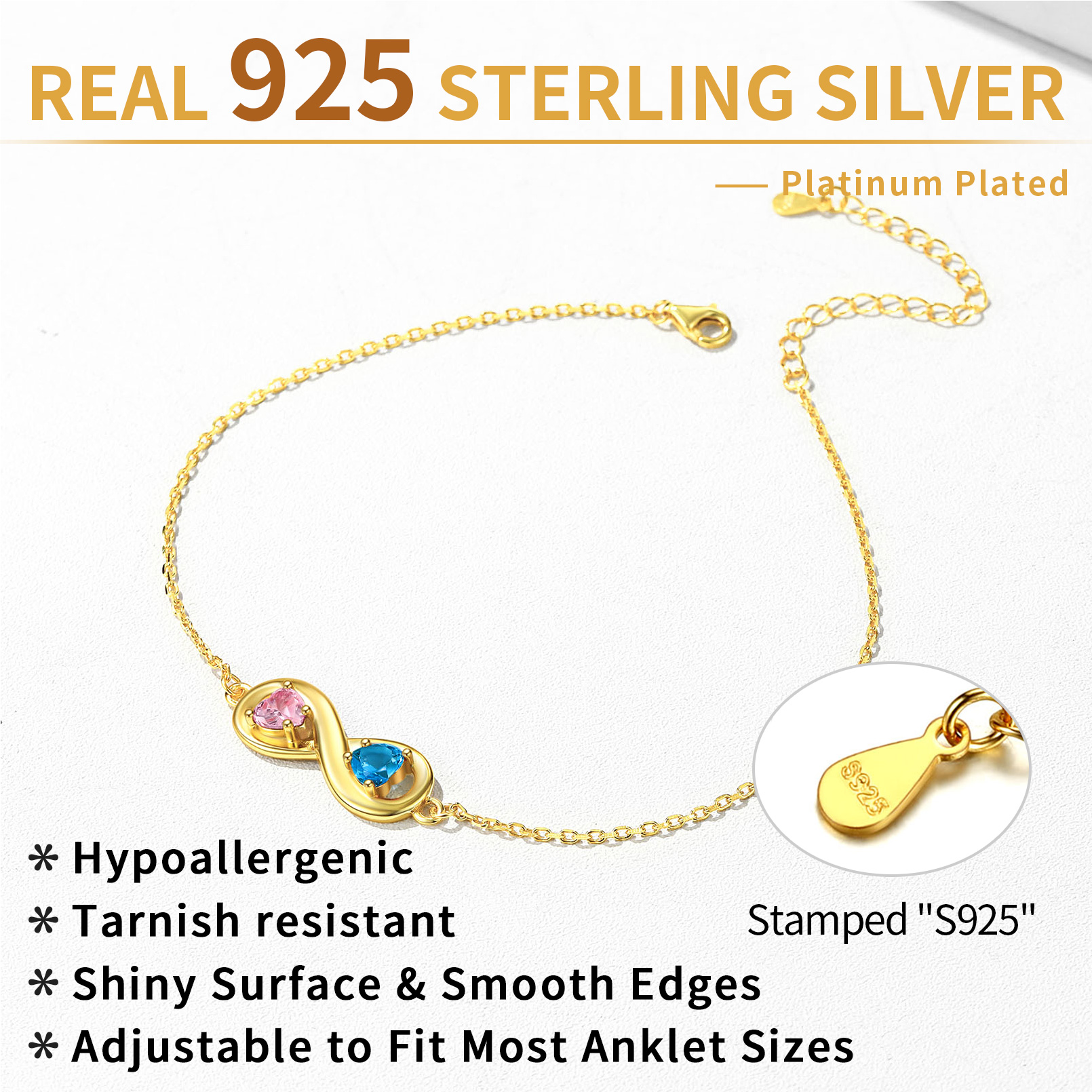 Personalized Birthstone Infinity Ankle Bracelet detail