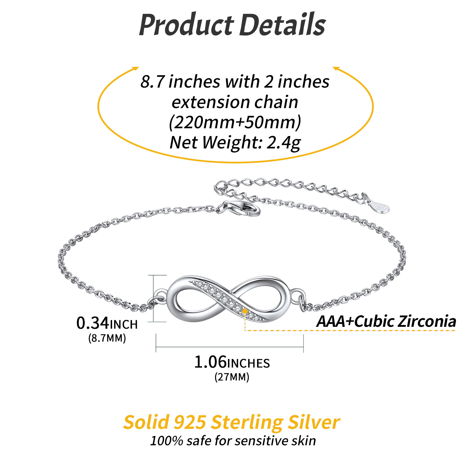 Infinity Adjustable Dainty Summer Beach Anklets for Women size