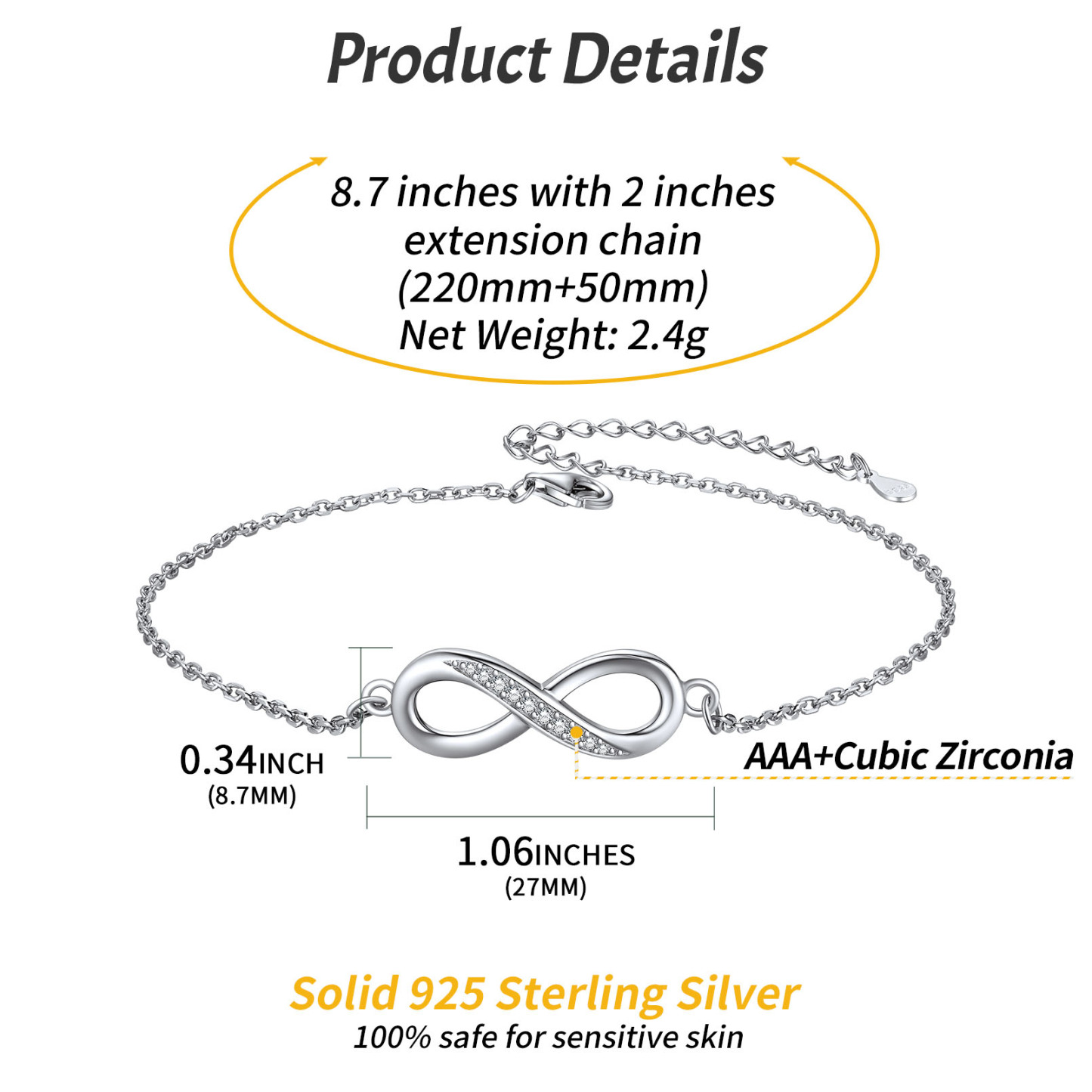 Infinity Adjustable Dainty Summer Beach Anklets for Women size