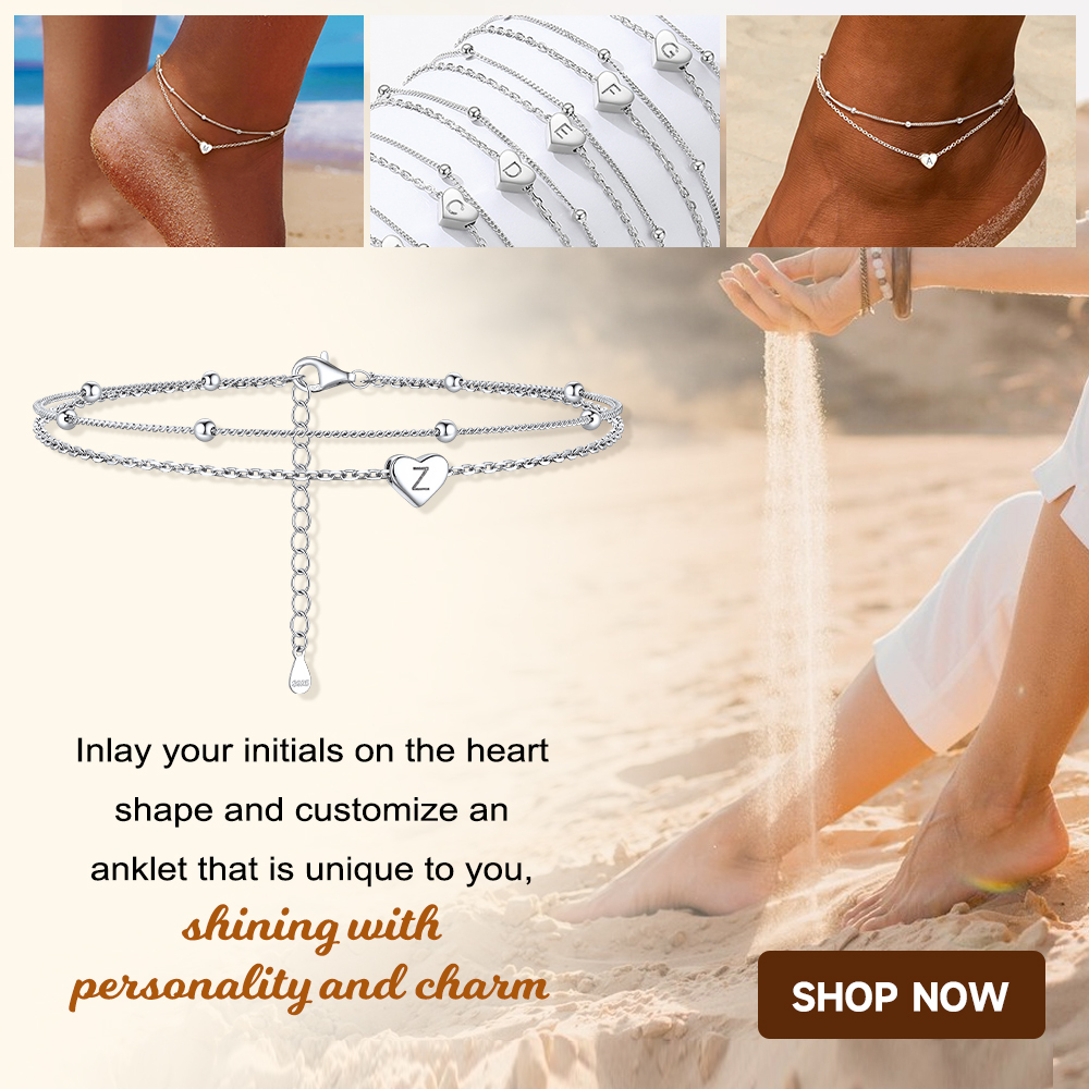 Personalized Heart 26 Initial Anklet in 925 Sterling Silver detail