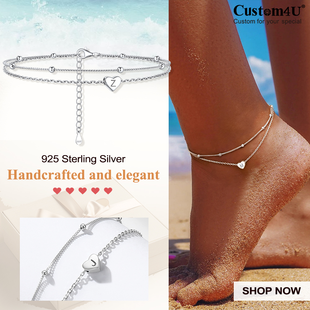 Personalized 26 Initial Anklet in 925 Sterling Silver