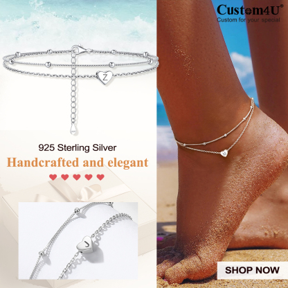 Personalized 26 Initial Anklet in 925 Sterling Silver