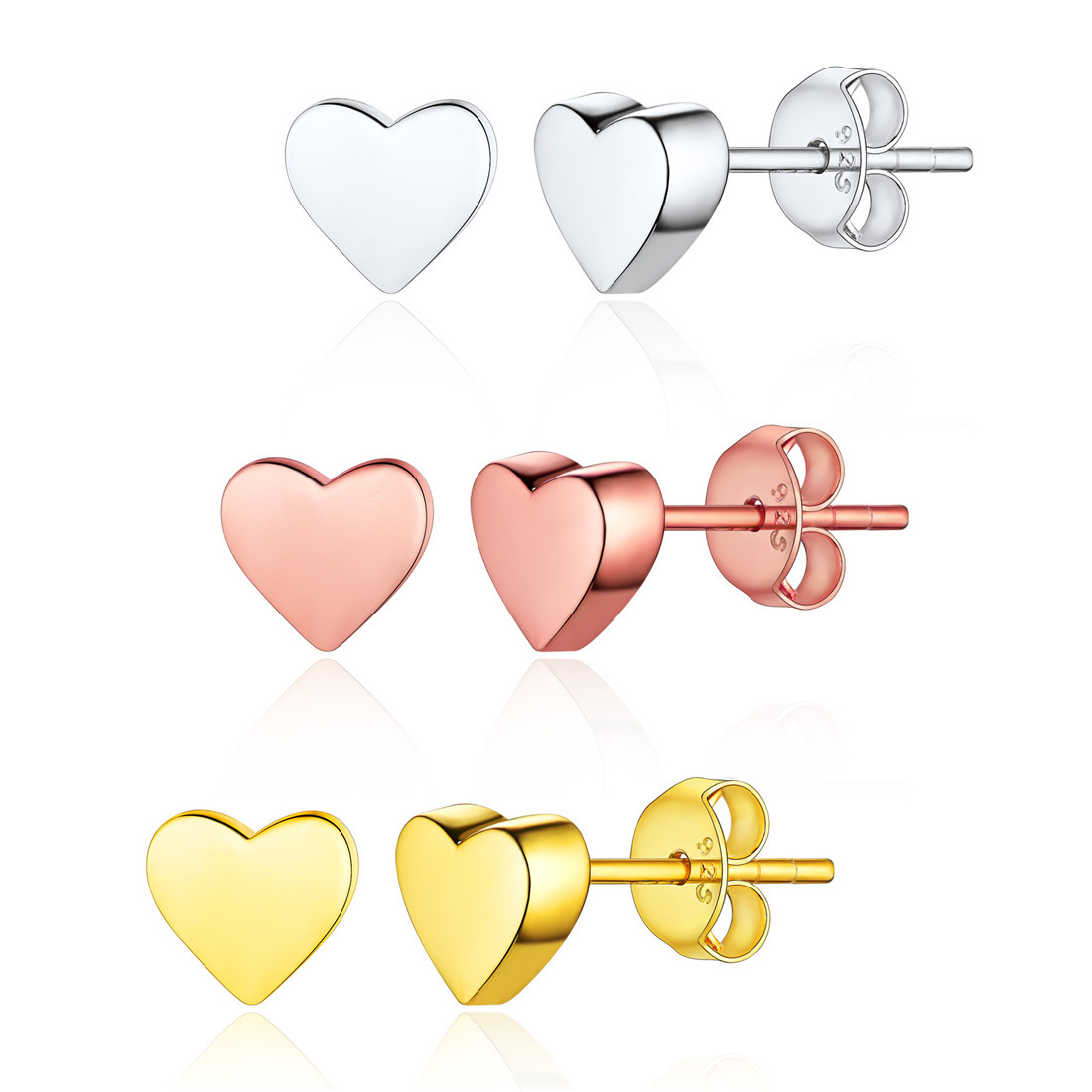 925 Sterling Silver Love Heart Stud Earrings for Women
