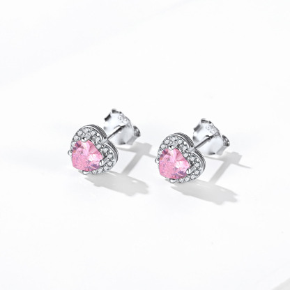 925 Sterling Silver Birthstone Heart Cut Stud Earrings for Women