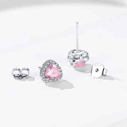 925 Sterling Silver Birthstone Heart Cut Stud Earrings for Women