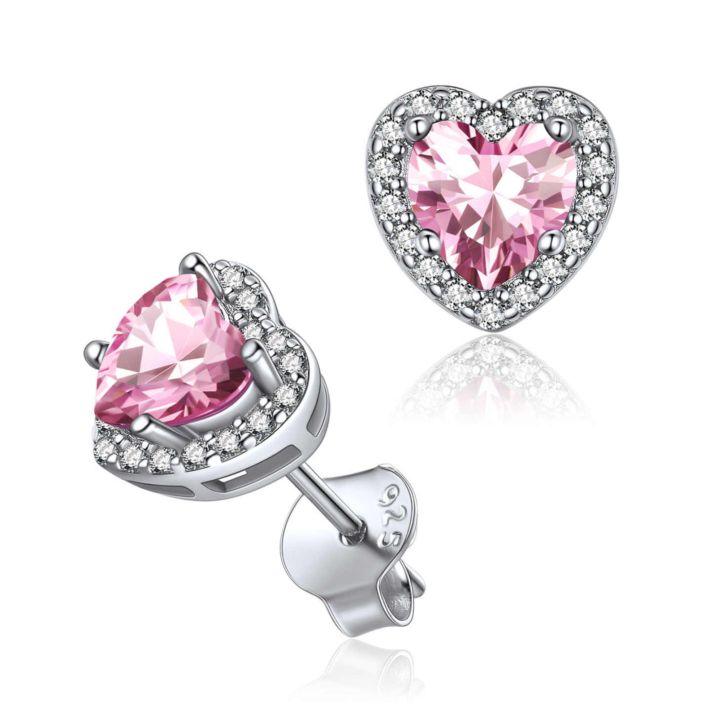 925 Sterling Silver Birthstone Heart Cut Stud Earrings for Women