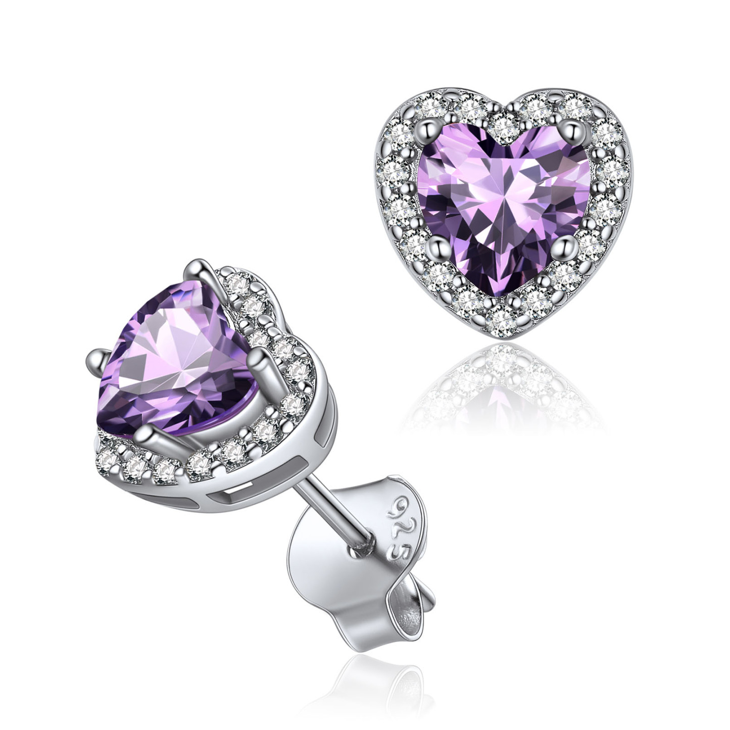 925 Sterling Silver Birthstone Heart Cut Stud Earrings for Women