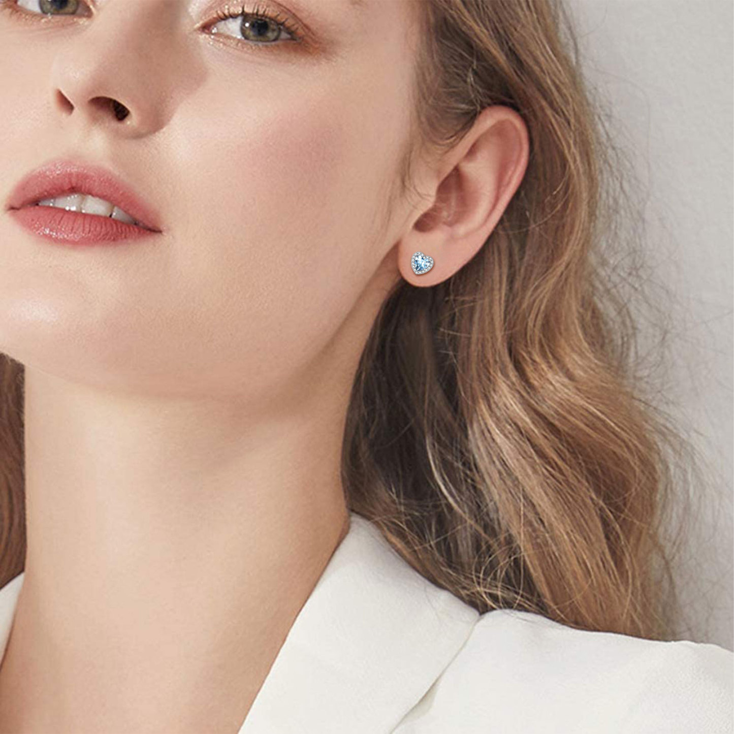 925 Sterling Silver Birthstone Heart Cut Stud Earrings for Women