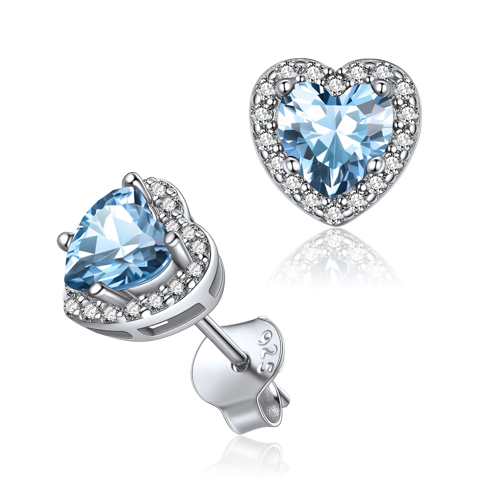 925 Sterling Silver Birthstone Heart Cut Stud Earrings for Women