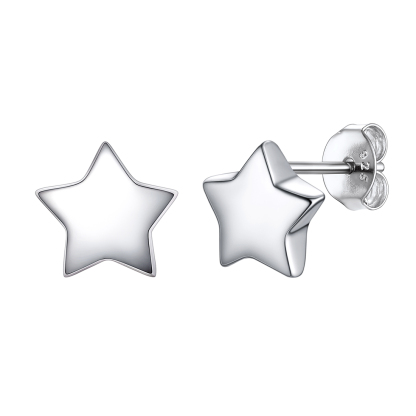 Engraved Star Personalized 925 Sterling Silver Stud Earrings for Women