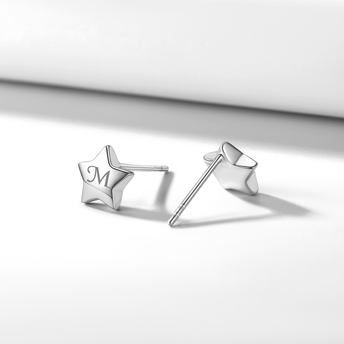 Engraved Star Personalized Hypoallergenic 925 Sterling Silver Stud Earrings for Women